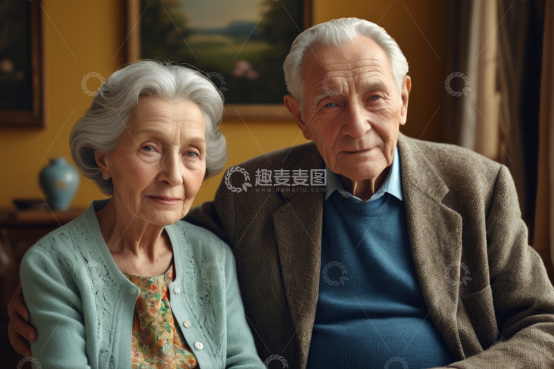 高清大图下载【趣麦麦图】老年夫妇温馨室内合影