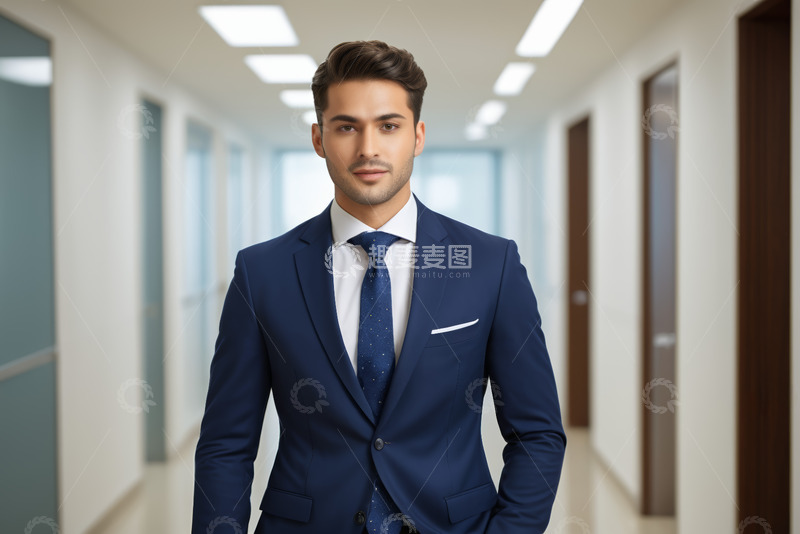 高清大图下载【趣麦麦图】身着西装的商务男士办公走廊照