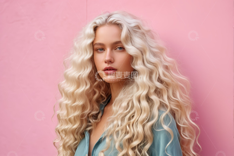 高清大图下载【趣麦麦图】金发女子粉色背景肖像