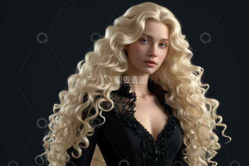 高清大图下载【趣麦麦图】金发女子黑色服饰特写