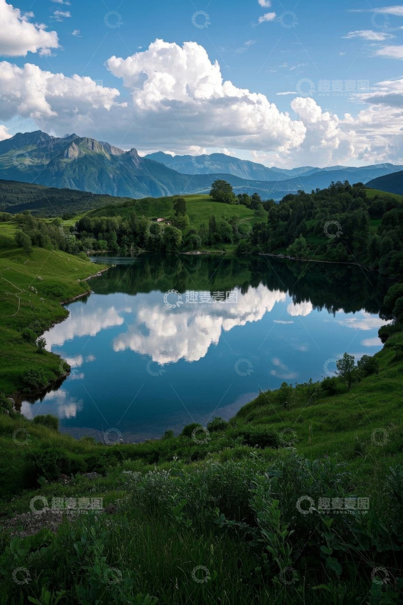 高清大图下载【趣麦麦图】山间湖泊自然风光全景