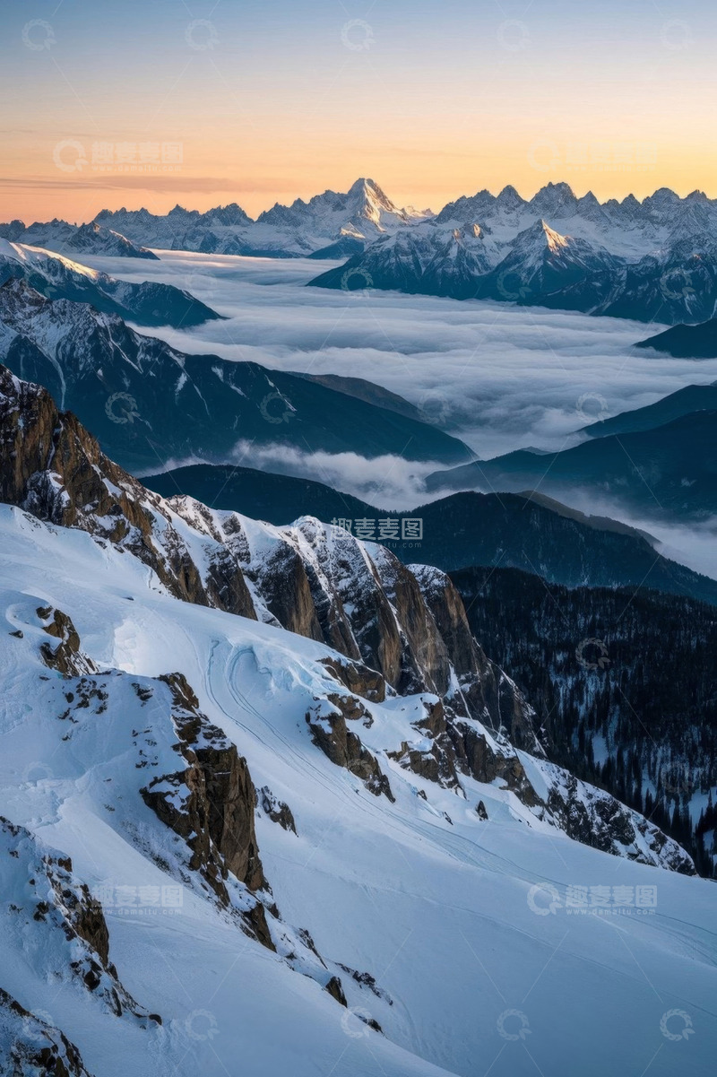 高清大图下载【趣麦麦图】雪山云海壮丽自然景观