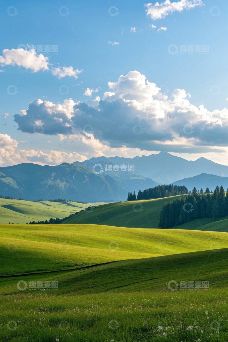 高清大图下载【趣麦麦图】草原山丘蓝天白云自然风光