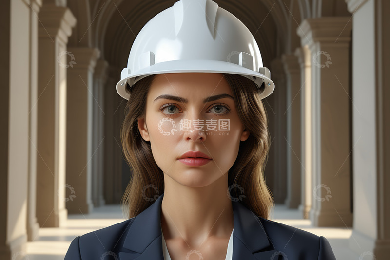 高清大图下载【趣麦麦图】戴安全帽的职业女性近景