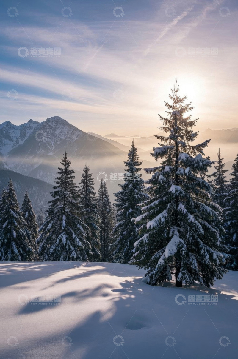 高清大图下载【趣麦麦图】雪山森林雪景自然风光