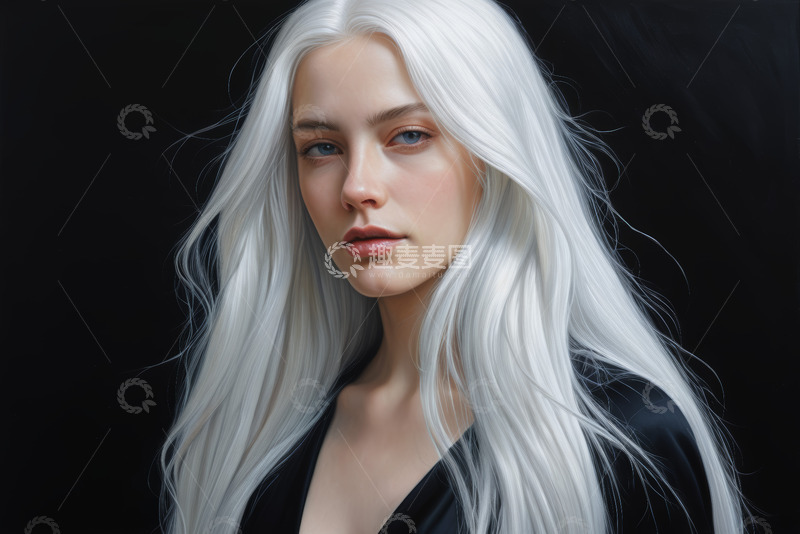 高清大图下载【趣麦麦图】白发女性时尚肖像特写