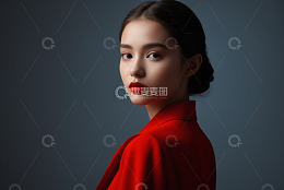 红衣美女侧身肖像