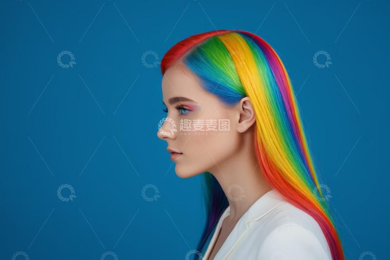 高清大图下载【趣麦麦图】彩色头发女孩侧面特写