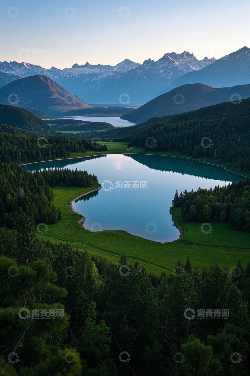 高清大图下载【趣麦麦图】山林间湖泊自然风光全景