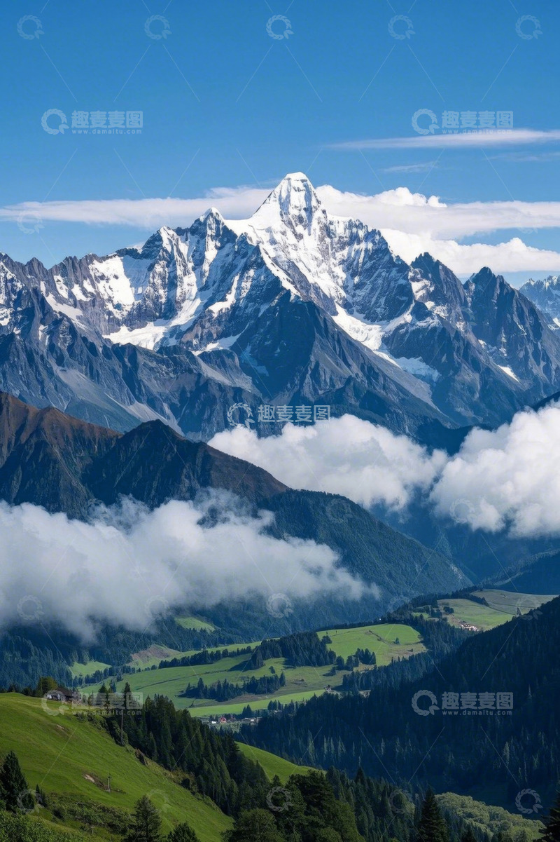 高清大图下载【趣麦麦图】雪山与山谷自然风光全景