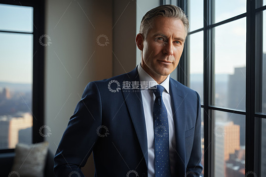 西装男士于窗边的商务肖像