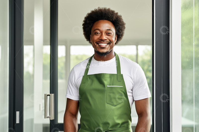 高清大图下载【趣麦麦图】穿围裙微笑的非洲裔男子