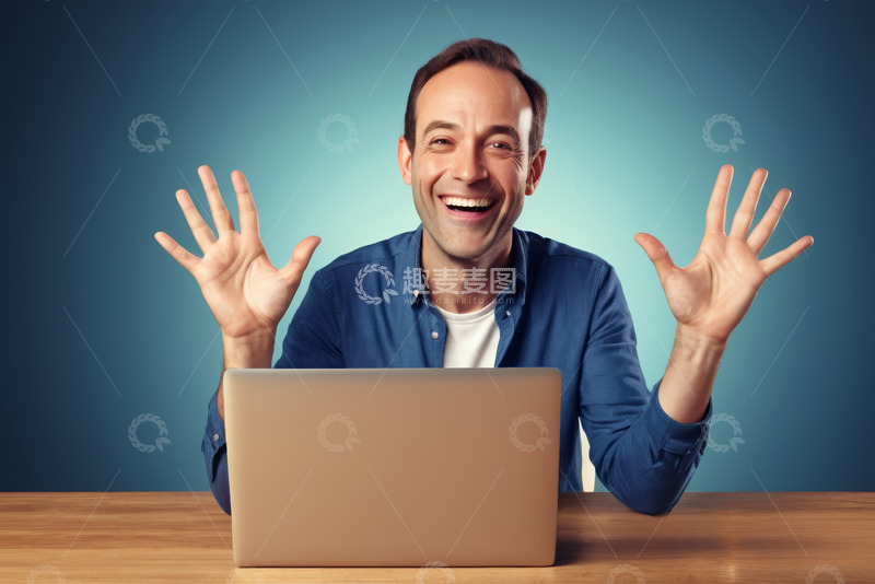 高清大图下载【趣麦麦图】男士使用笔记本电脑开心展示