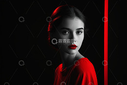 红衣女子时尚肖像特写