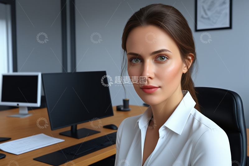 高清大图下载【趣麦麦图】办公室内职业女性正面形象
