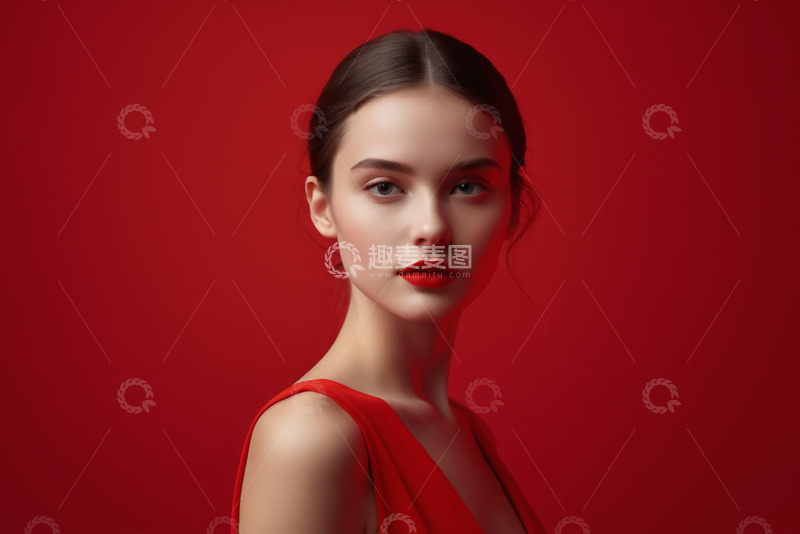 高清大图下载【趣麦麦图】红衣女子特写肖像