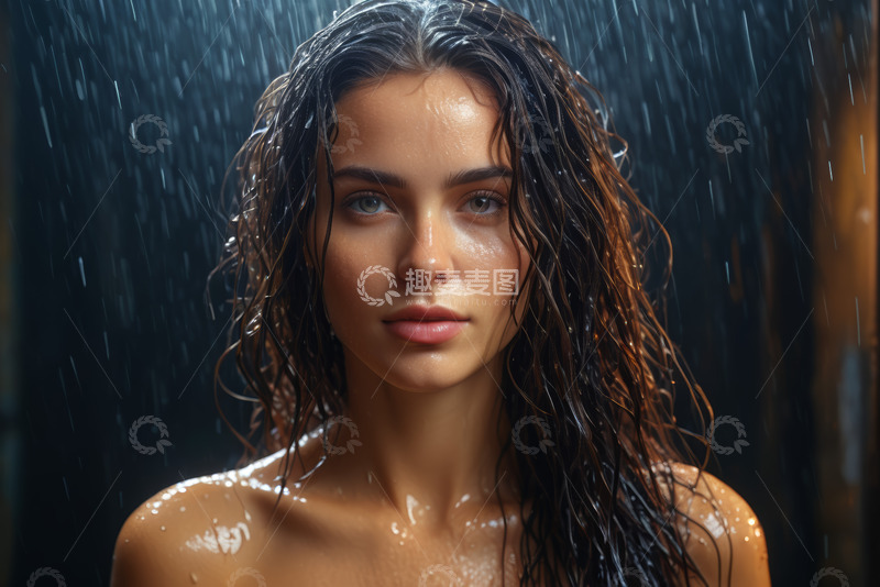 高清大图下载【趣麦麦图】雨中湿发女性特写