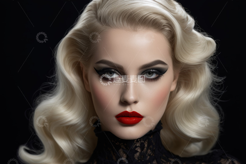 高清大图下载【趣麦麦图】金发女子精致妆容特写