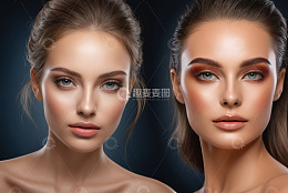 双美女脸部特写肖像