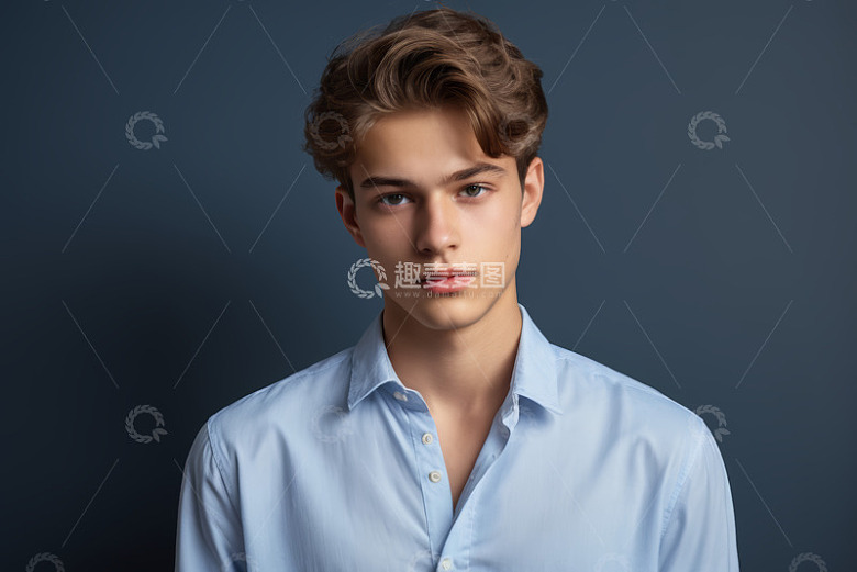 穿蓝衬衫的年轻男子肖像