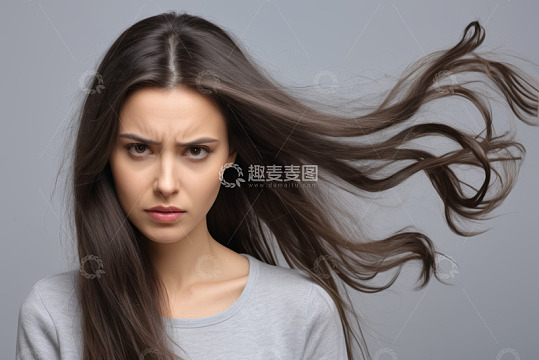 表情严肃的长发女子肖像