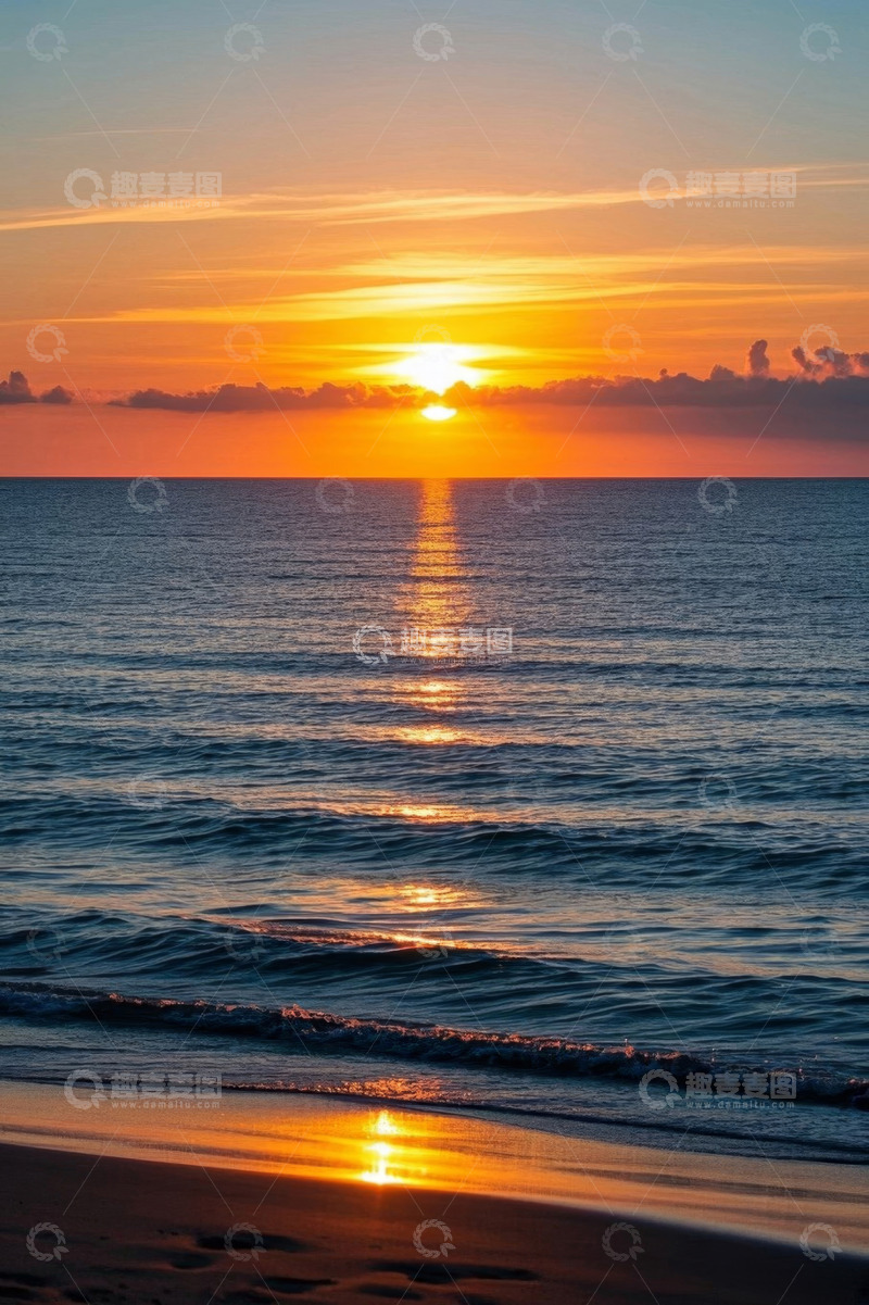 高清大图下载【趣麦麦图】海滩日落时分的海洋景观