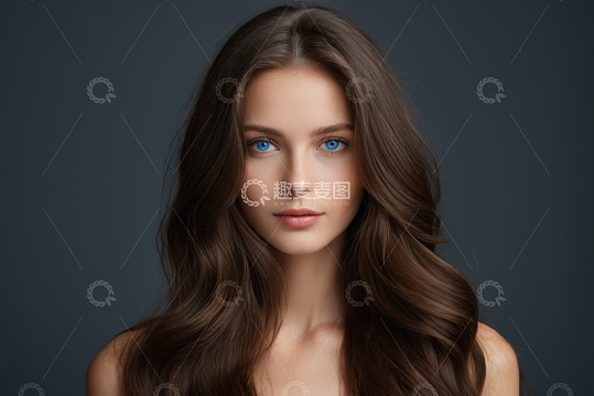 年轻女子长发蓝眼特写肖像