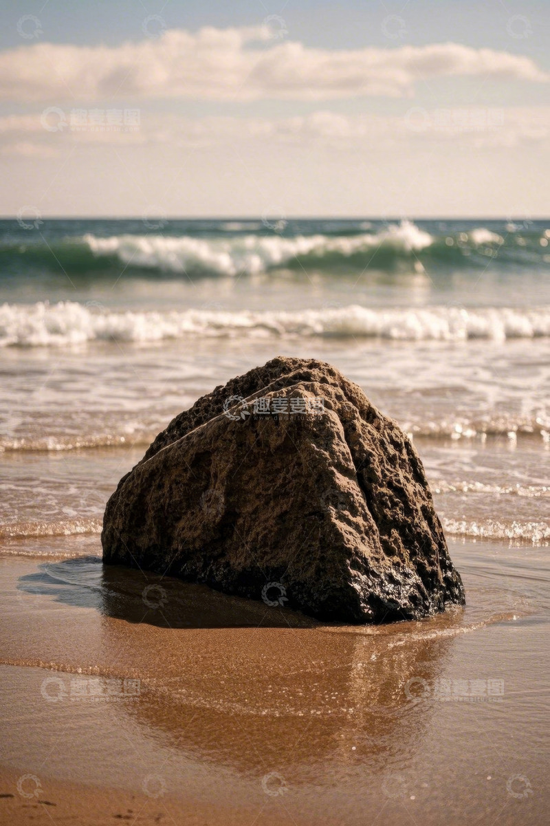 高清大图下载【趣麦麦图】海滩上的礁石与海浪景观