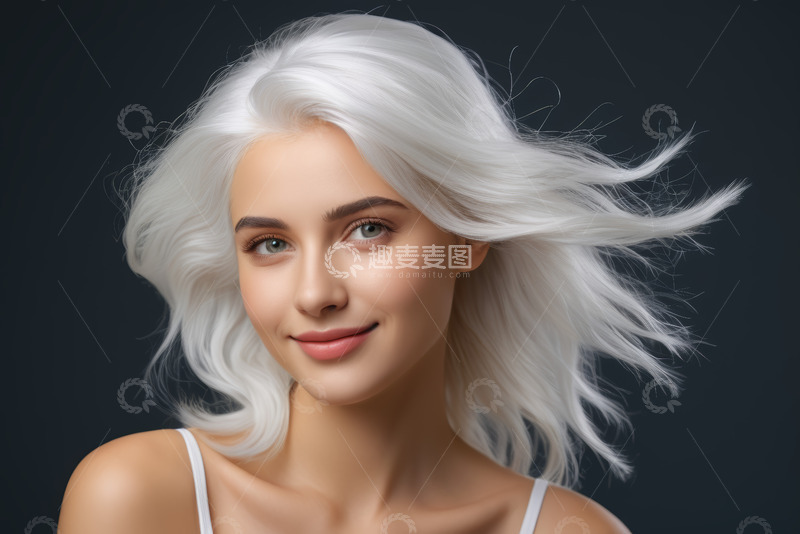 高清大图下载【趣麦麦图】白发女子微笑肖像特写