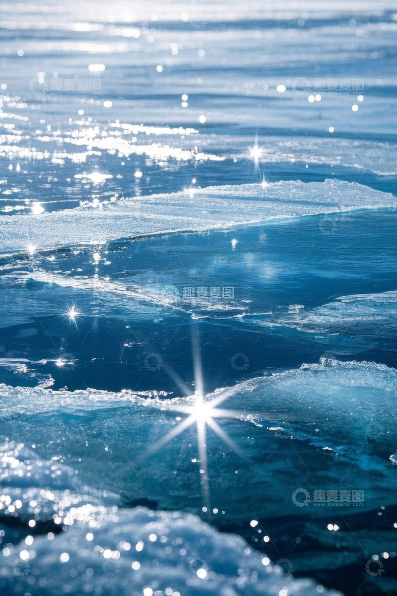 高清大图下载【趣麦麦图】-阳光下的蓝色冰面景象