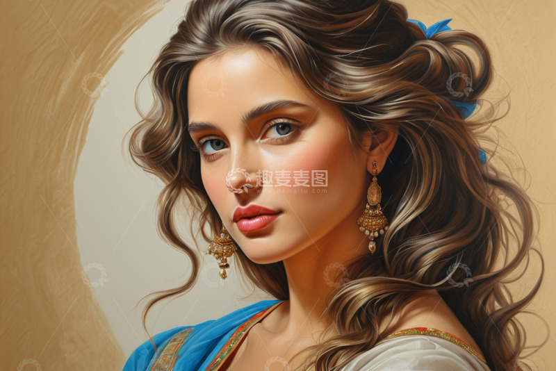 高清大图下载【趣麦麦图】卷发美丽女性肖像