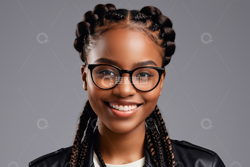 高清大图下载【趣麦麦图】戴眼镜微笑的非洲裔年轻女性