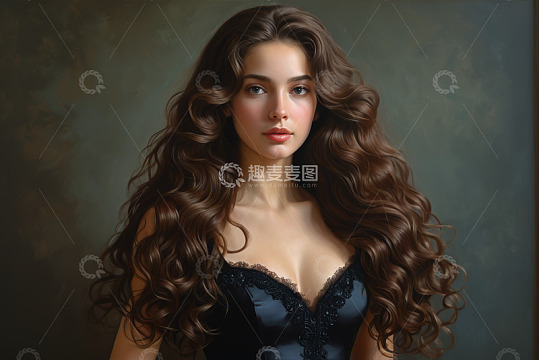 卷发时尚女性半身肖像