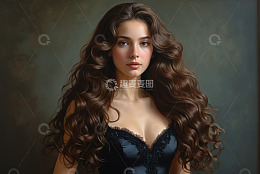 卷发时尚女性半身肖像