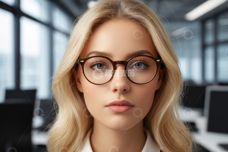 高清大图下载【趣麦麦图】戴眼镜金发女子办公肖像