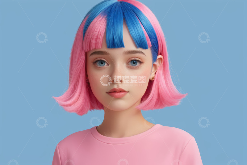 高清大图下载【趣麦麦图】彩色短发女孩肖像