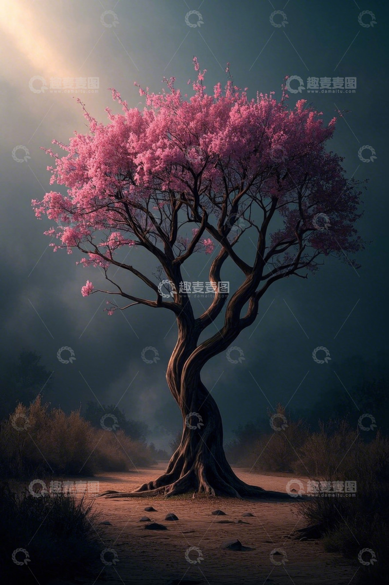 高清大图下载【趣麦麦图】单棵粉色繁花树木风景