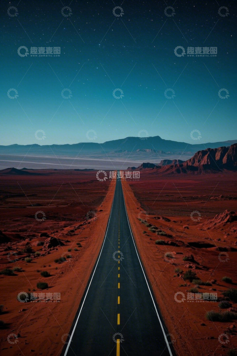 高清大图下载【趣麦麦图】沙漠中延伸的公路夜景