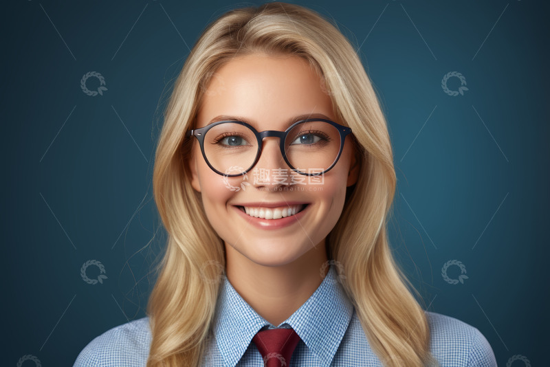 高清大图下载【趣麦麦图】戴眼镜微笑的金发职业女性