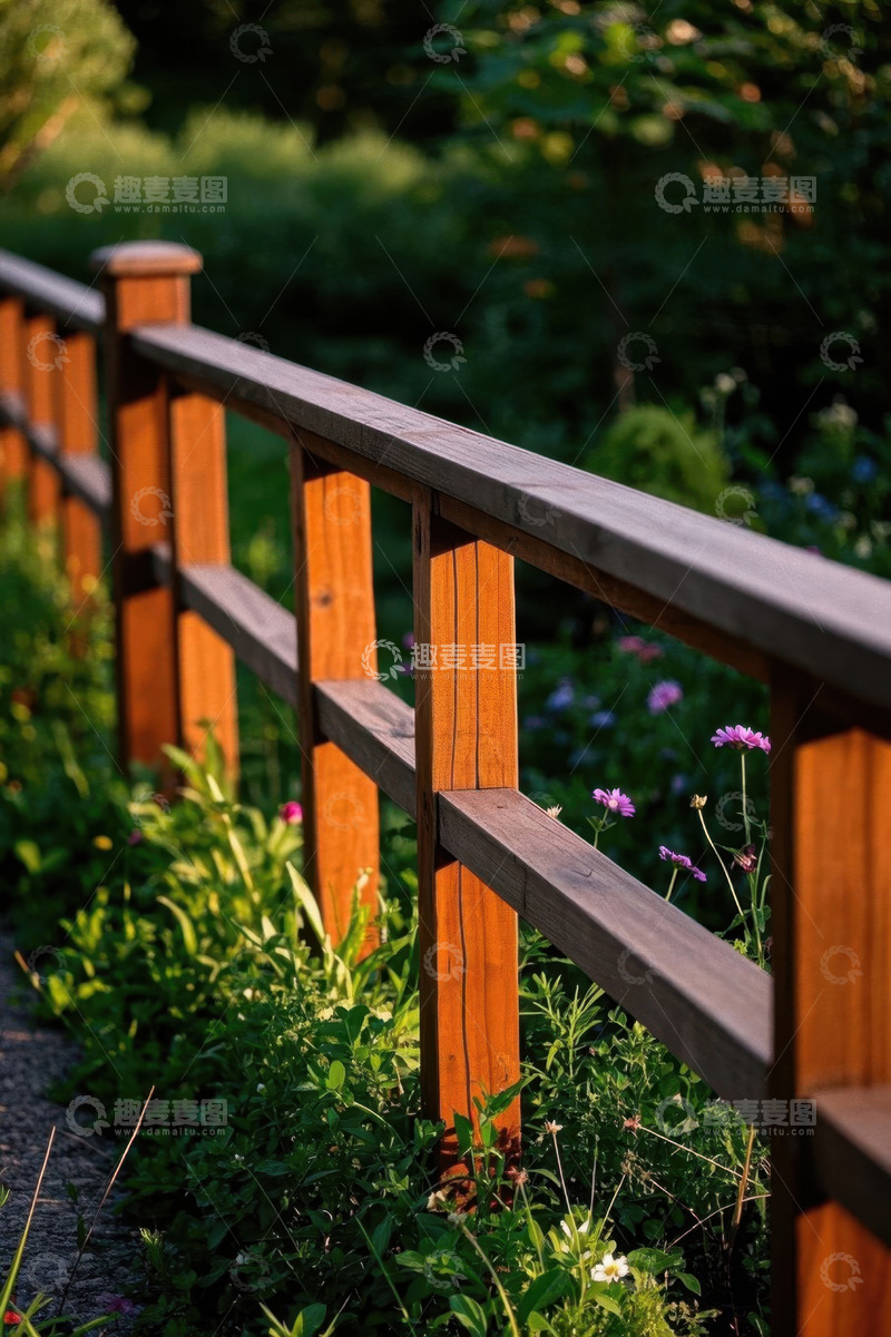 高清大图下载【趣麦麦图】户外花园木质围栏绿植景观