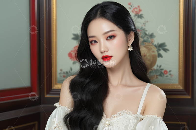 高清大图下载【趣麦麦图】长发女子美妆特写