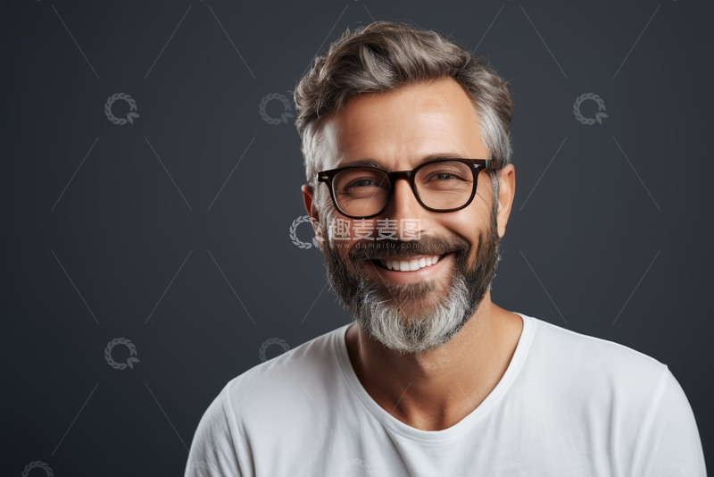 高清大图下载【趣麦麦图】戴眼镜微笑的中年男子肖像