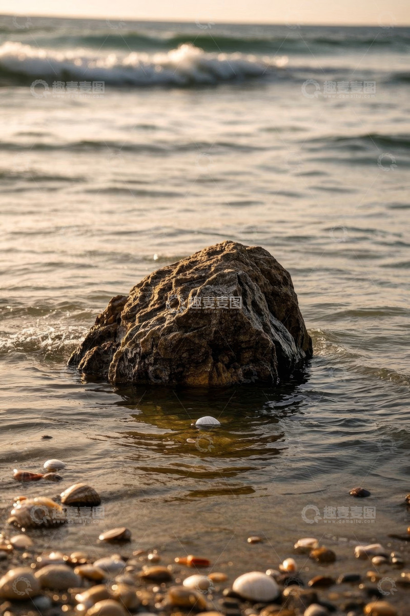 高清大图下载【趣麦麦图】海边礁石与沙滩上的贝壳