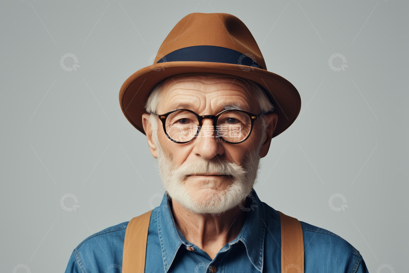 高清大图下载【趣麦麦图】戴帽老人肖像特写