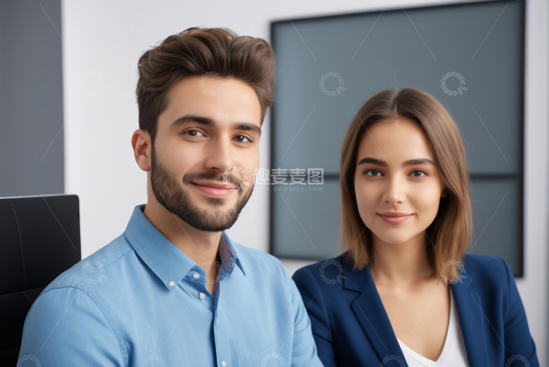 高清大图下载【趣麦麦图】办公室内男女商务人员合影