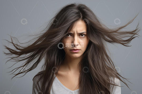 长发女子发丝飞扬特写