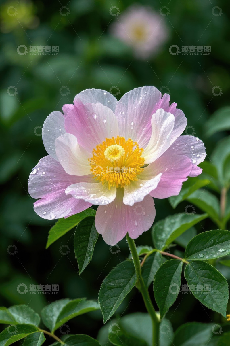 高清大图下载【趣麦麦图】带水珠的粉色花卉特写