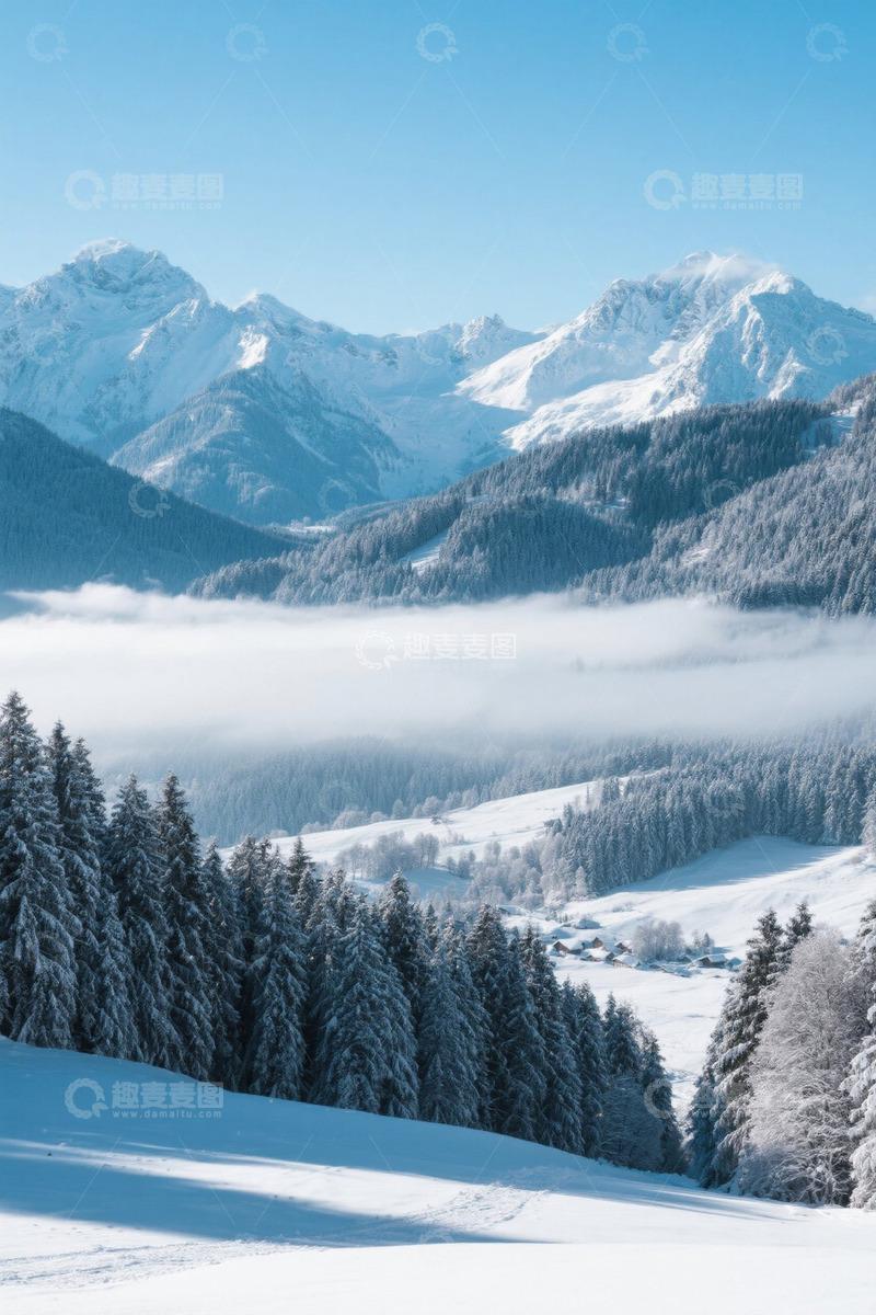 高清大图下载【趣麦麦图】雪山森林雪景自然风光