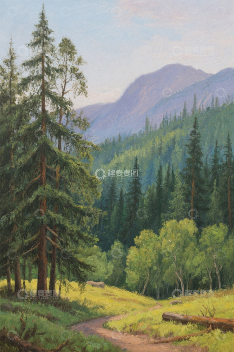 高清大图下载【趣麦麦图】山林间的自然风景油画