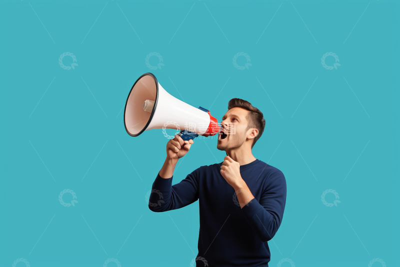 高清大图下载【趣麦麦图】男子手持扩音器大声宣告